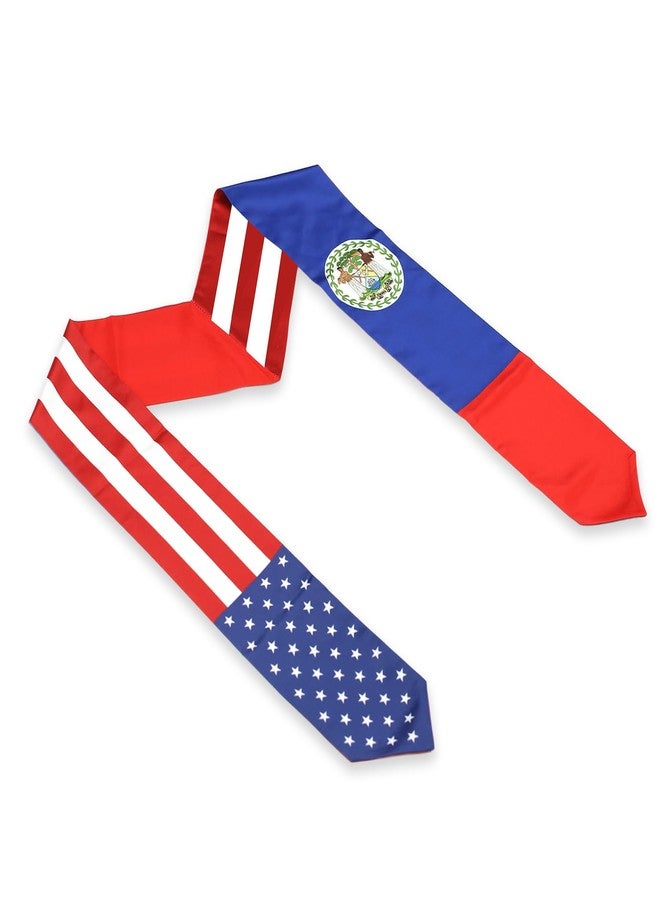 LLBFHH USA And Belize Flag Graduation Stole, Satin Embroidery Graduation Sash for International Students, 72 Inch Length. - Image 2